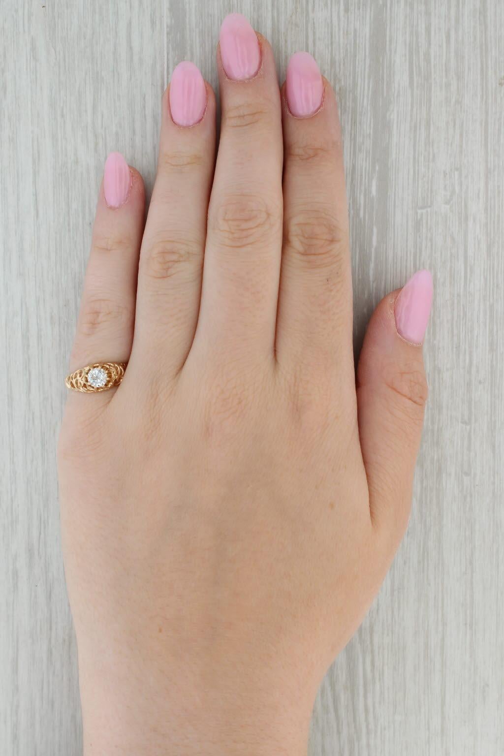 Anello di fidanzamento solitario con diamante rotondo da 0,53 carati in oro 14k, traforato e ornato, Sz 6.75 1