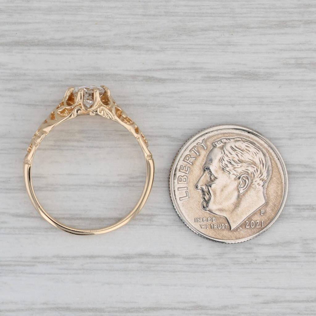 Anello di fidanzamento solitario con diamante rotondo da 0,53 carati in oro 14k, traforato e ornato, Sz 6.75 2
