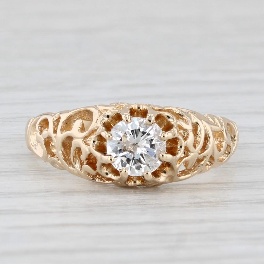 Anello di fidanzamento solitario con diamante rotondo da 0,53 carati in oro 14k, traforato e ornato, Sz 6.75 3