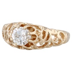 0,53 Karat runder Diamant Solitär Verlobungsring 14k Gold verschnörkelte durchbrochene Gr. 6,75