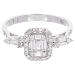 0.53Ct SI/H Diamond Cluster Three Stone Style Wedding Ring 18k White Gold