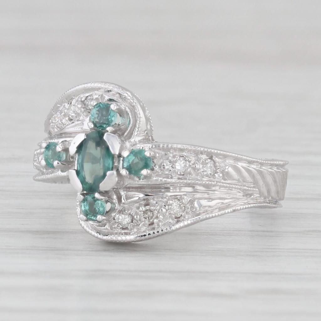 0.53ctw Alexandrite Diamond Cross Bypass Ring 14k White Gold Size 7 For Sale 3