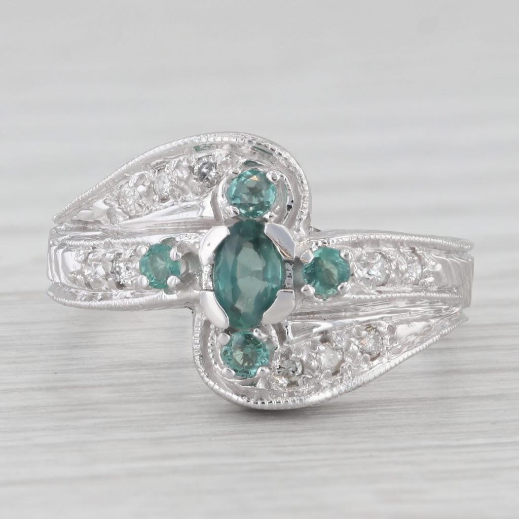 0.53ctw Alexandrite Diamond Cross Bypass Ring 14k White Gold Size 7 For Sale 4