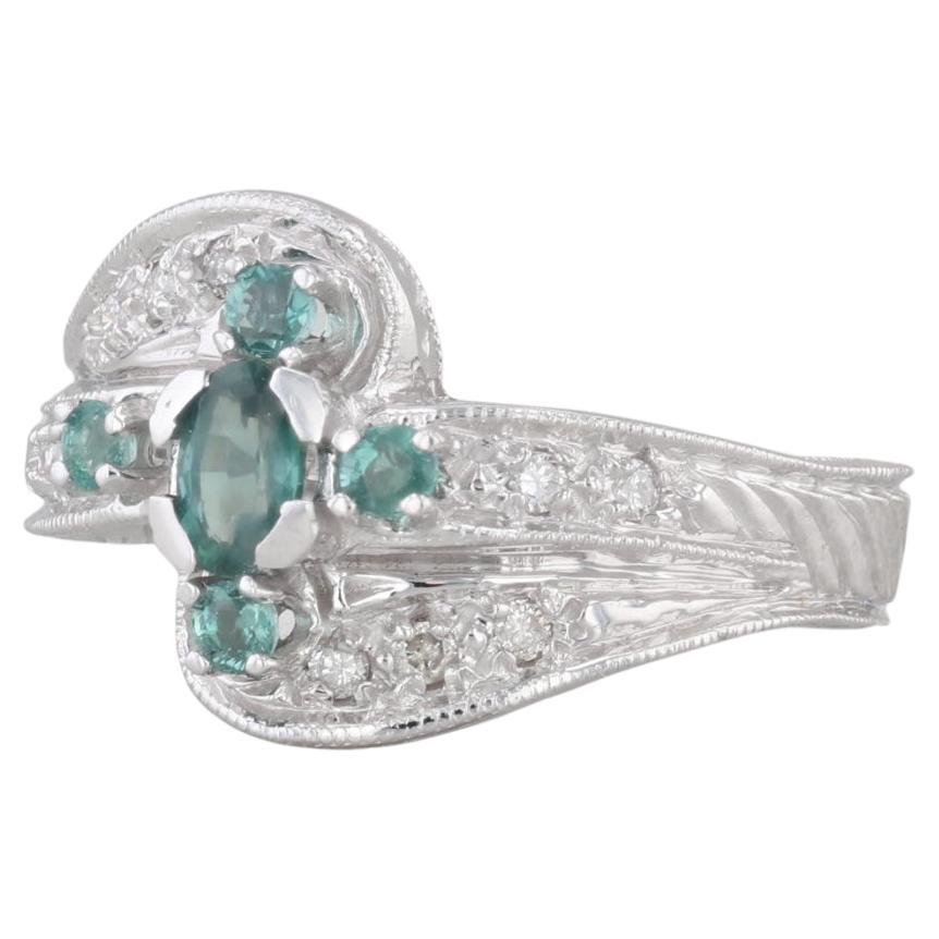 0.53ctw Alexandrite Diamond Cross Bypass Ring 14k White Gold Size 7 For Sale