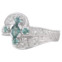 0.53ctw Alexandrite Diamond Cross Bypass Ring 14k White Gold Size 7