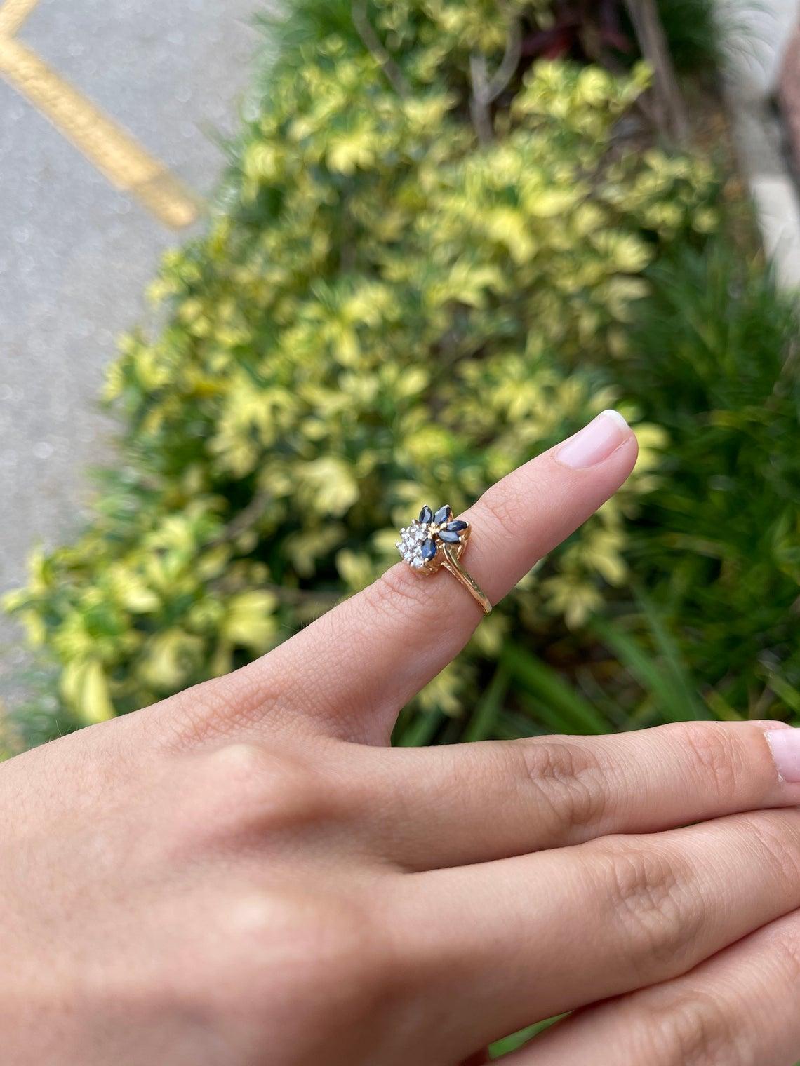 Marquise Cut 0.53tcw 14K Marquise Sapphire & Diamond Dainty Vintage Ring For Sale