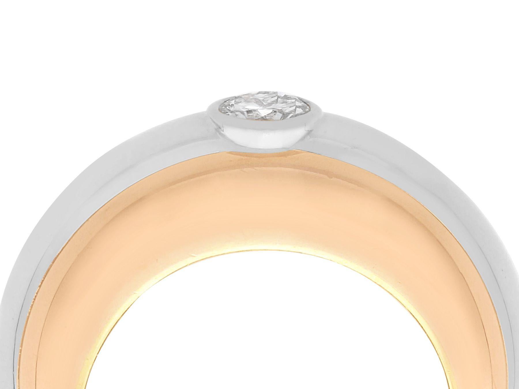 A stunning, fine and impressive 0.54 carat diamond, 18 carat yellow gold, white gold and rose gold solitaire ring; part of our diverse contemporary jewelry collections. 

This stunning, fine and impressive Cartier diamond ring has been crafted in 18