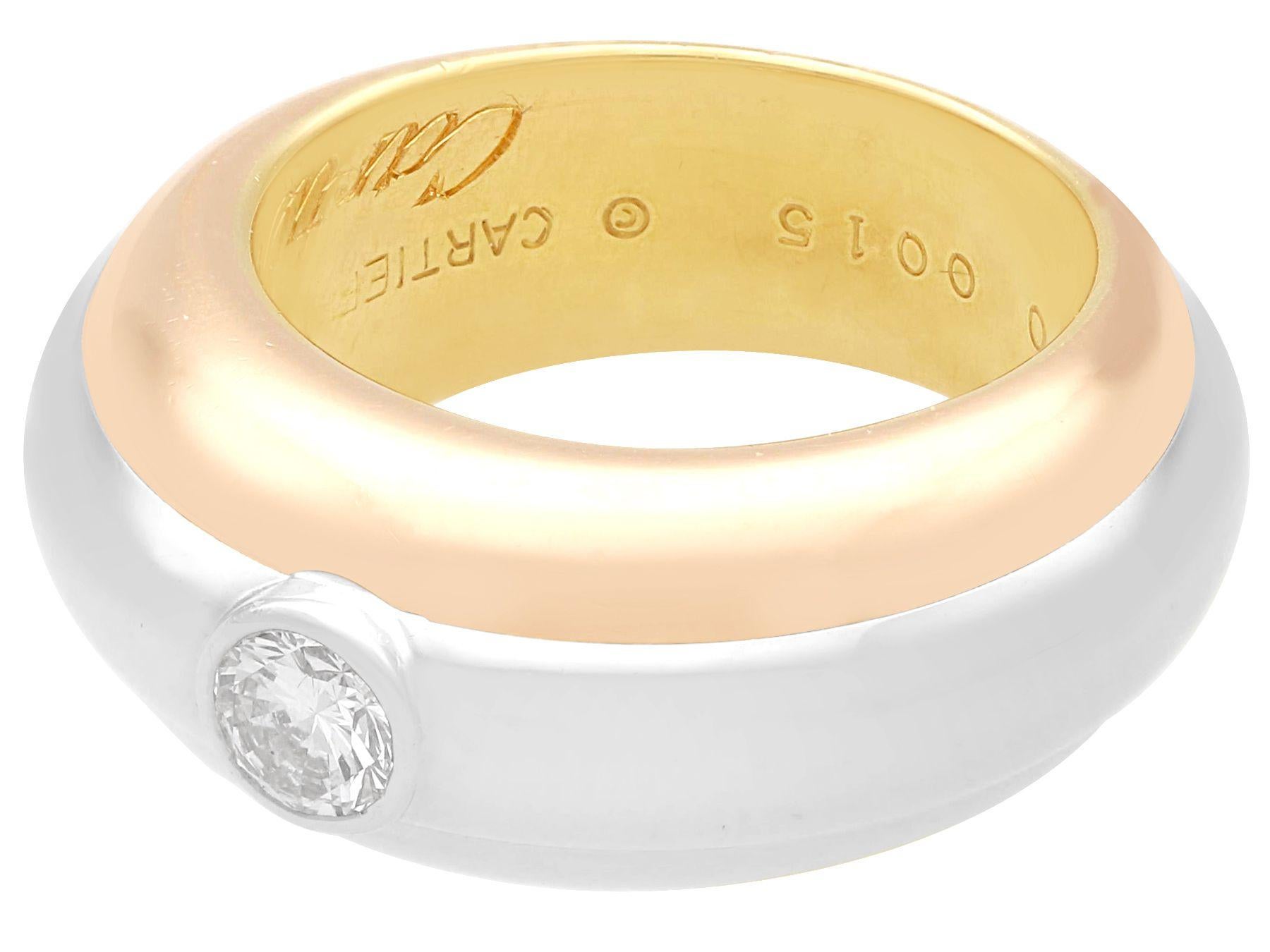 Cartier Diamant und 18k Tri-Color Gold Solitär Ring (Brillantschliff) im Angebot