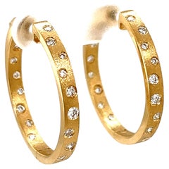 0.54 Carat Diamond Flush Set Circle Hoop Yellow Gold Earrings