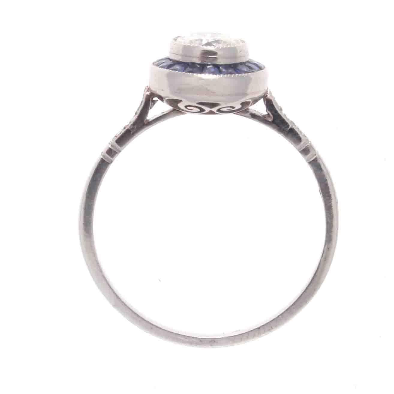 Art Deco 0.54 Carat Diamond Sapphire Platinum Engagement Ring