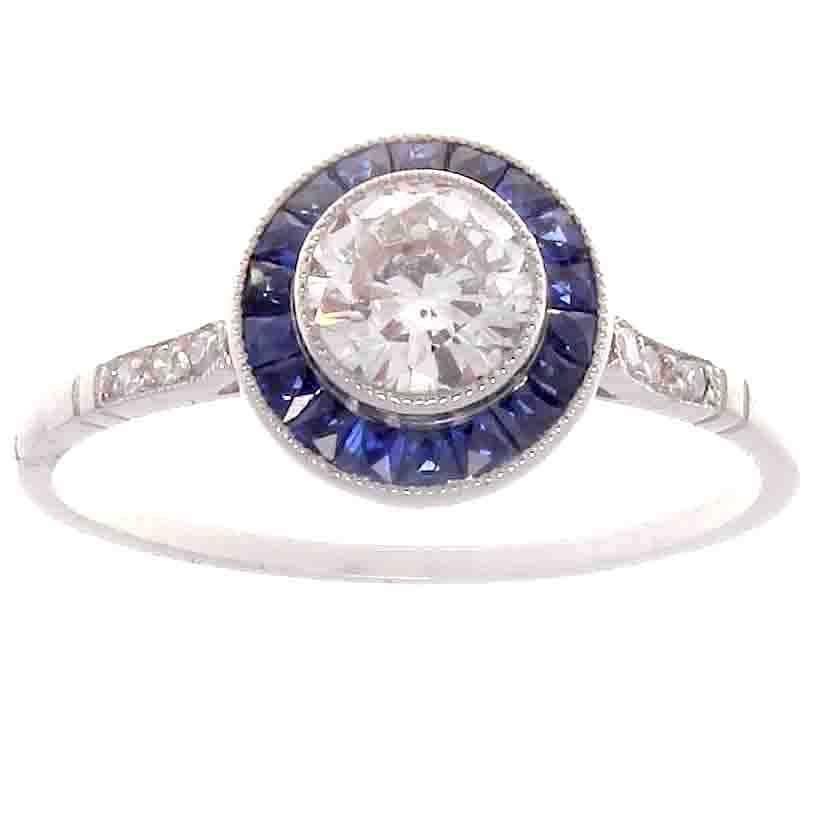 0.54 Carat Diamond Sapphire Platinum Engagement Ring