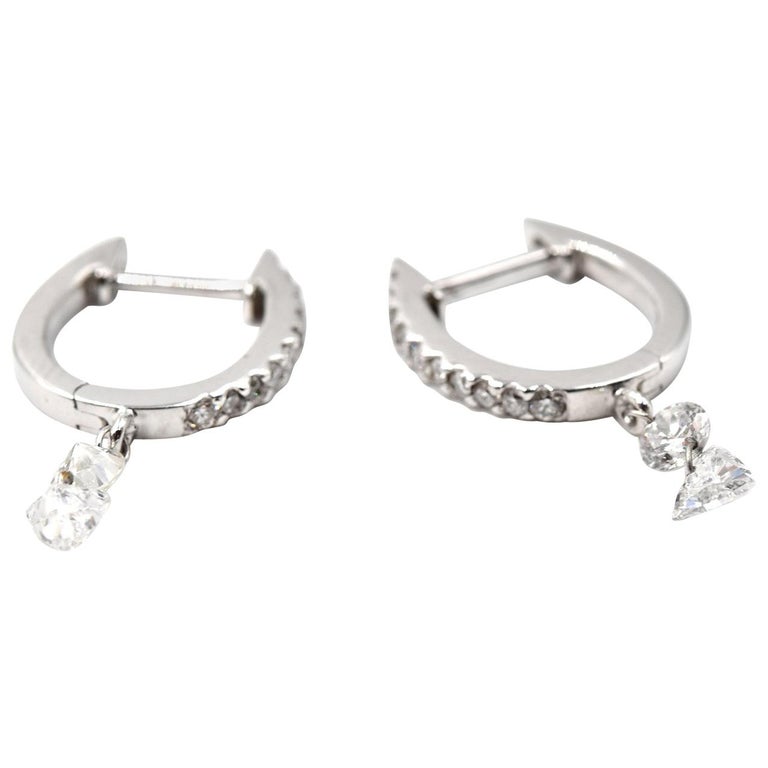 0.54 Carat Drilled Diamond 18 Karat White Gold Drop Earrings For Sale ...