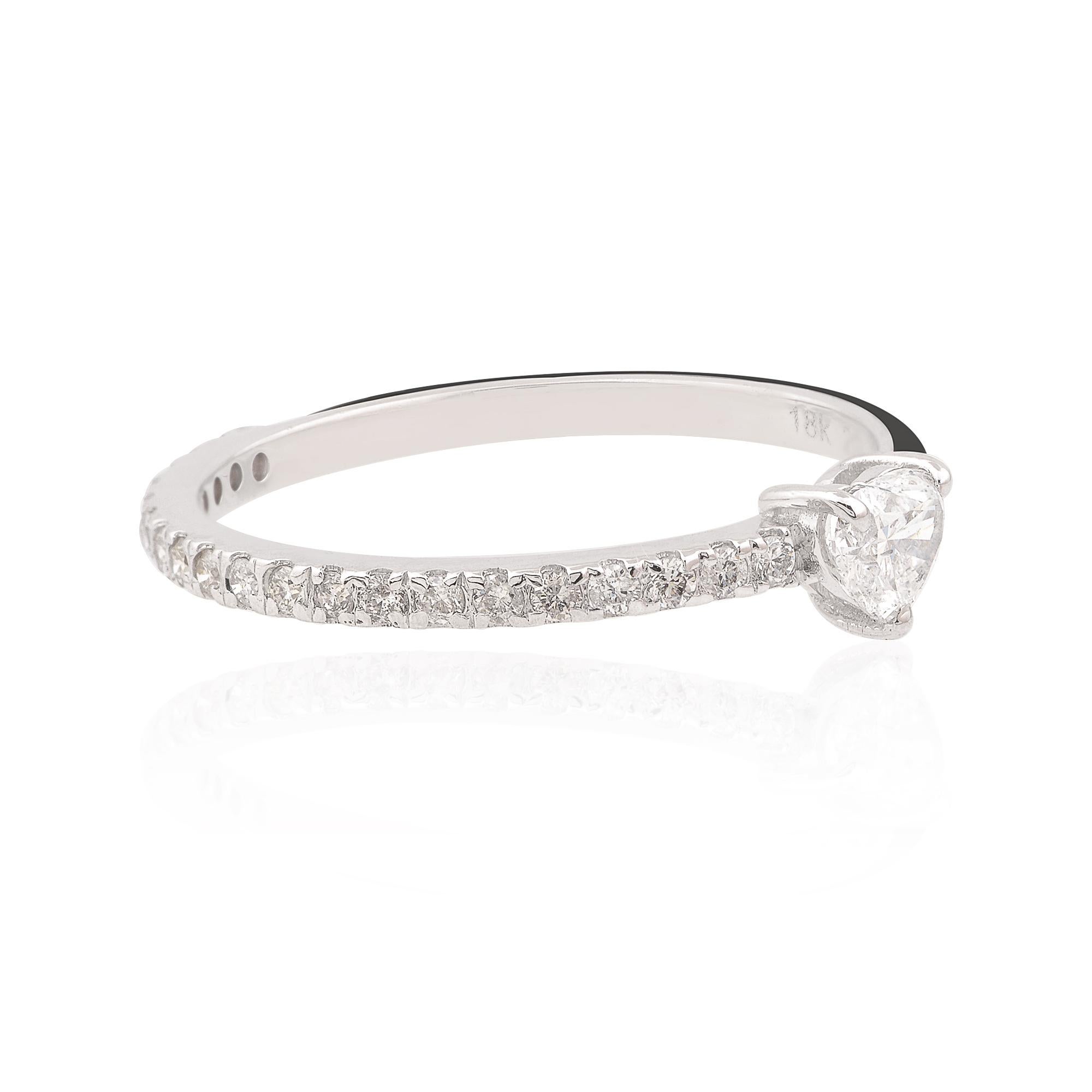 For Sale:  0.54 Carat Heart Diamond Half Eternity Band Ring 18k White Gold Enamel Jewelry 2