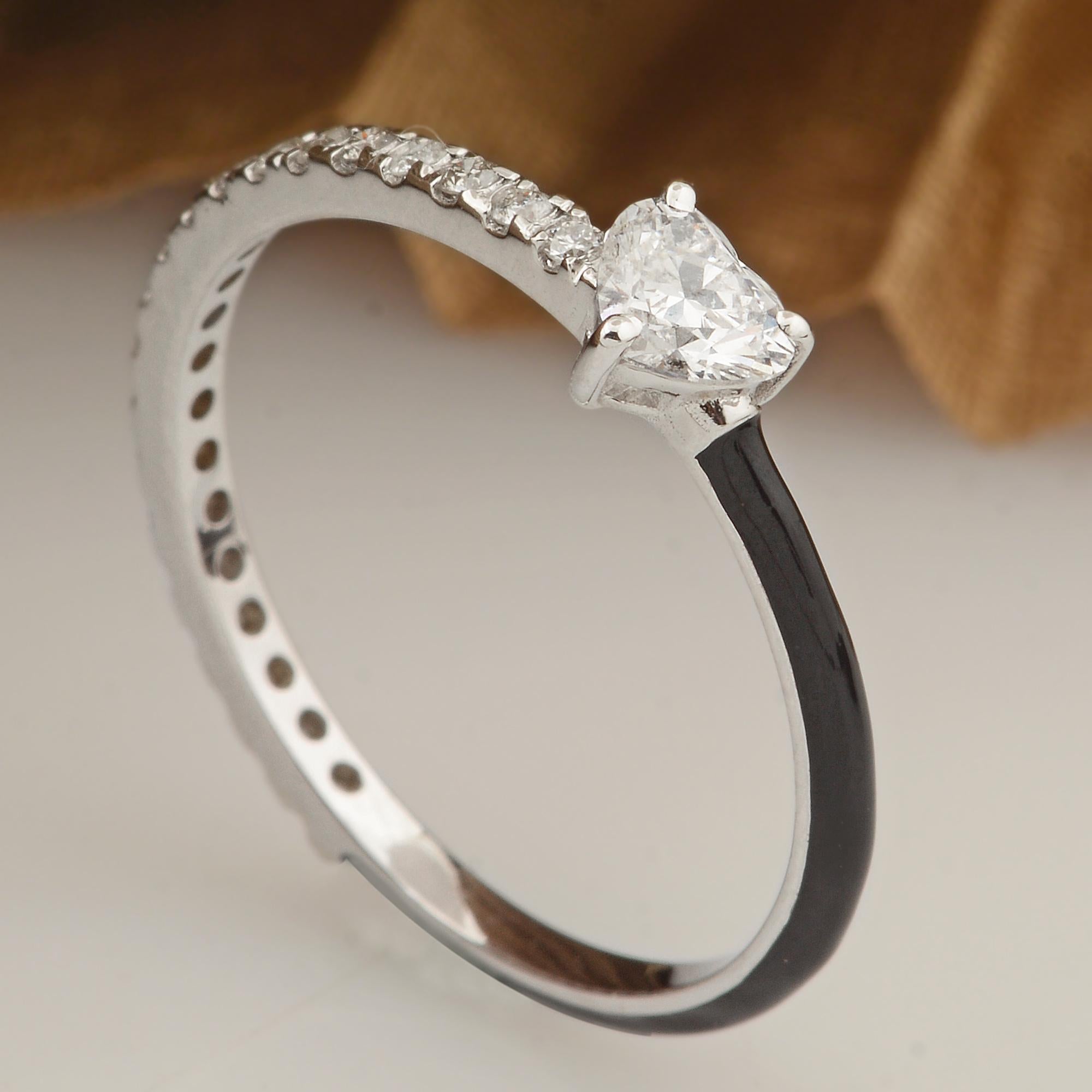 For Sale:  0.54 Carat Heart Diamond Half Eternity Band Ring 18k White Gold Enamel Jewelry 4