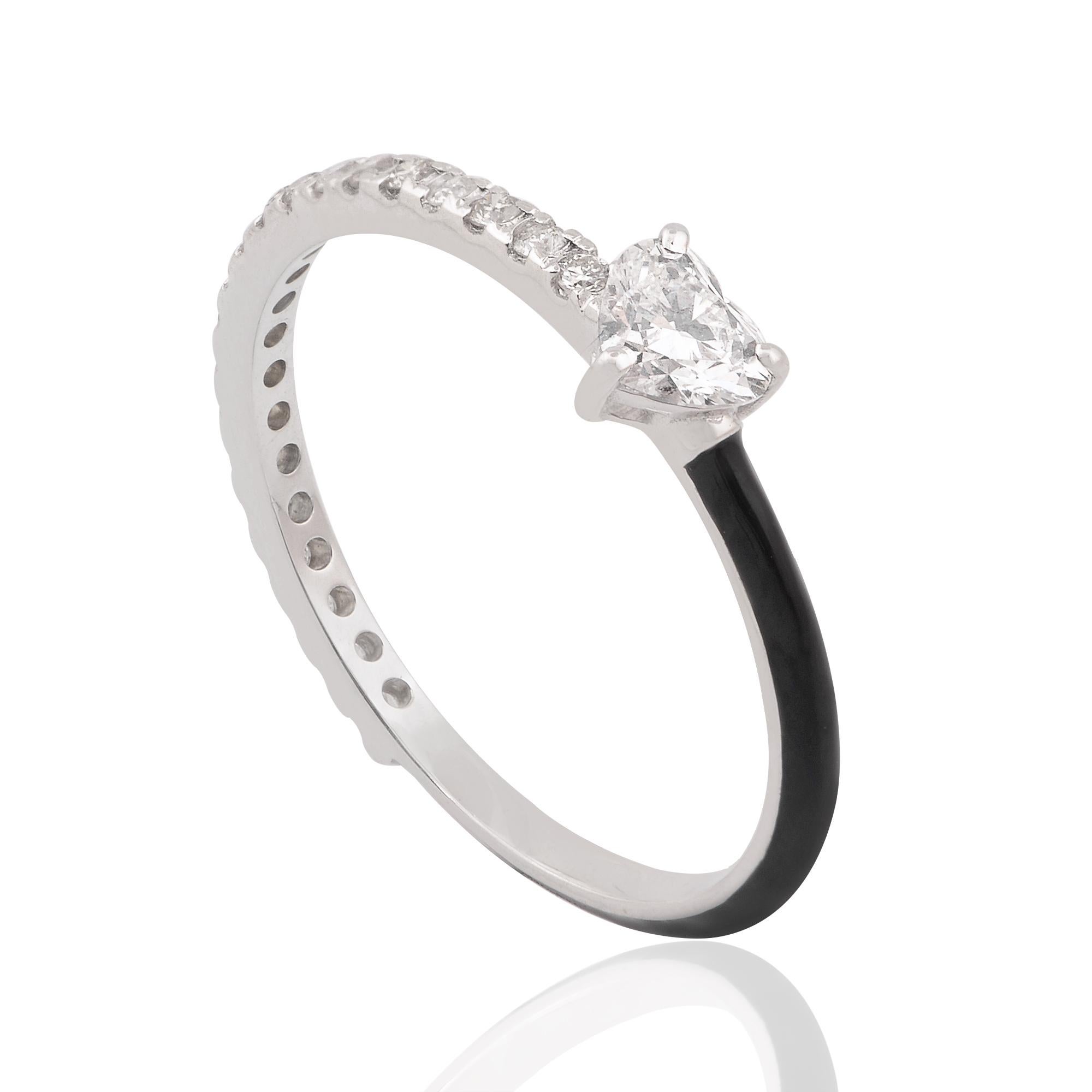For Sale:  0.54 Carat Heart Diamond Half Eternity Band Ring 18k White Gold Enamel Jewelry 5