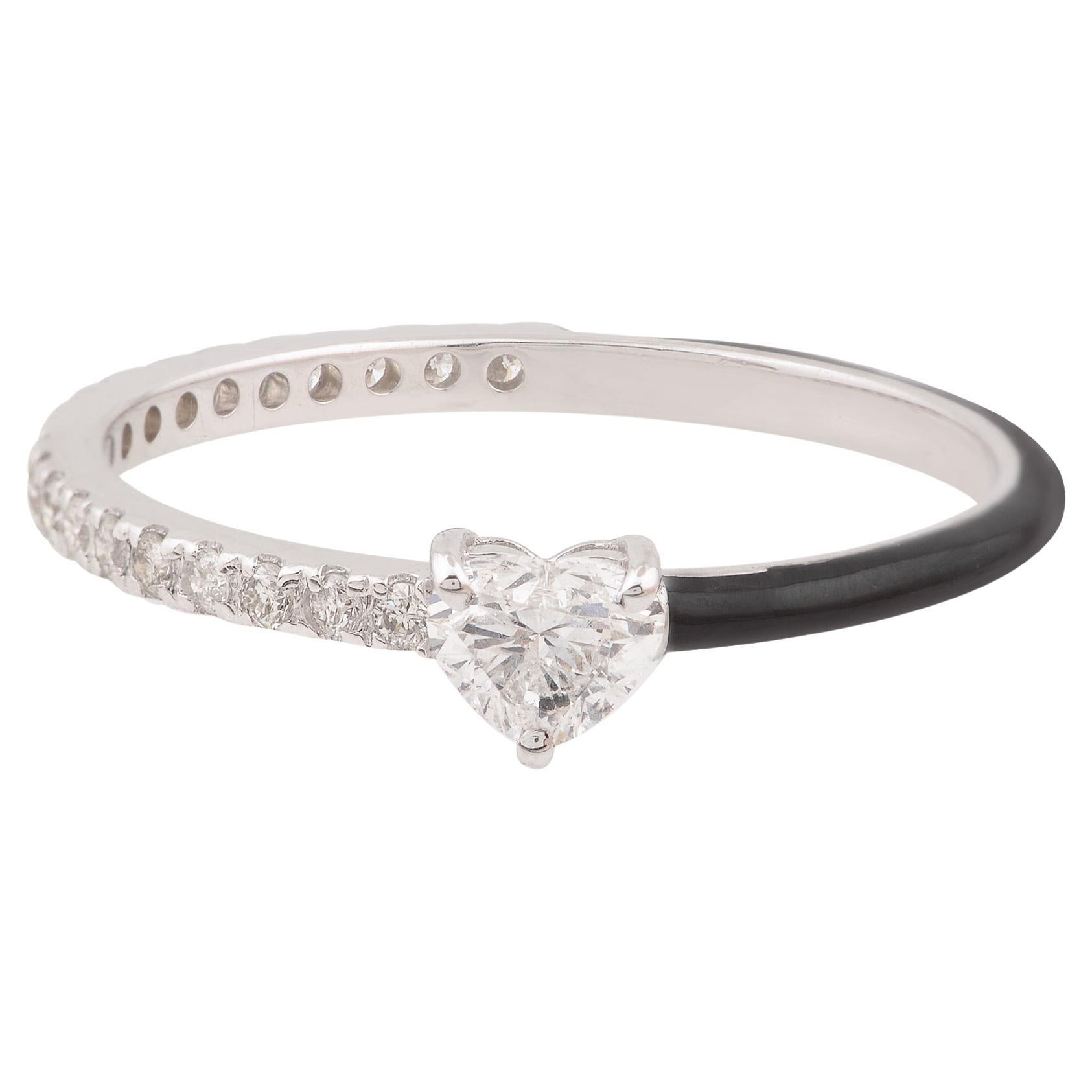 For Sale:  0.54 Carat Heart Diamond Half Eternity Band Ring 18k White Gold Enamel Jewelry