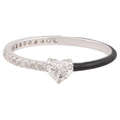 0.54 Carat Heart Diamond Half Eternity Band Ring 18k White Gold Enamel Jewelry