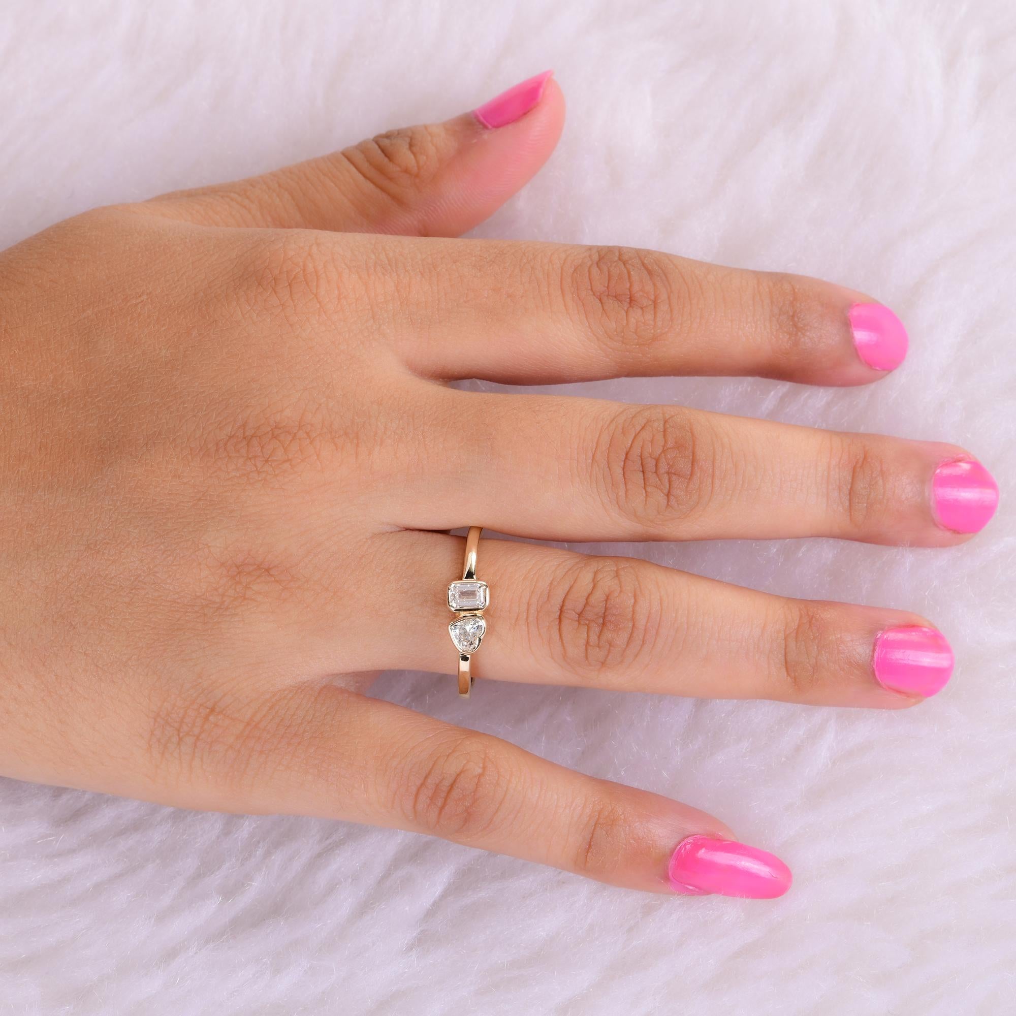 Women's 0.54 Carat Heart & Emerald Cut Diamond Ring 14 Karat Yellow Gold Fine Jewelry For Sale