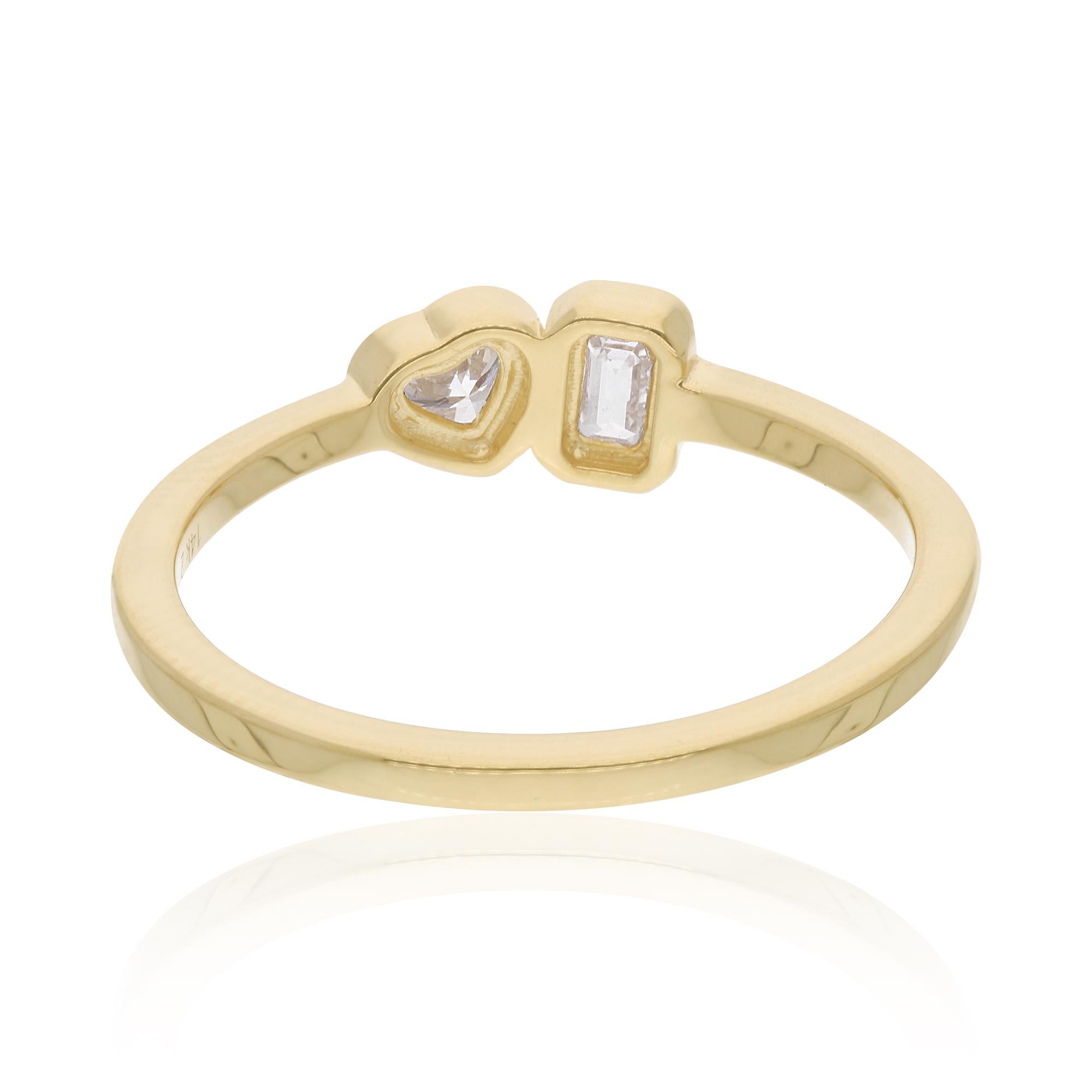 0.54 Carat Heart & Emerald Cut Diamond Ring 14 Karat Yellow Gold Fine Jewelry For Sale 1
