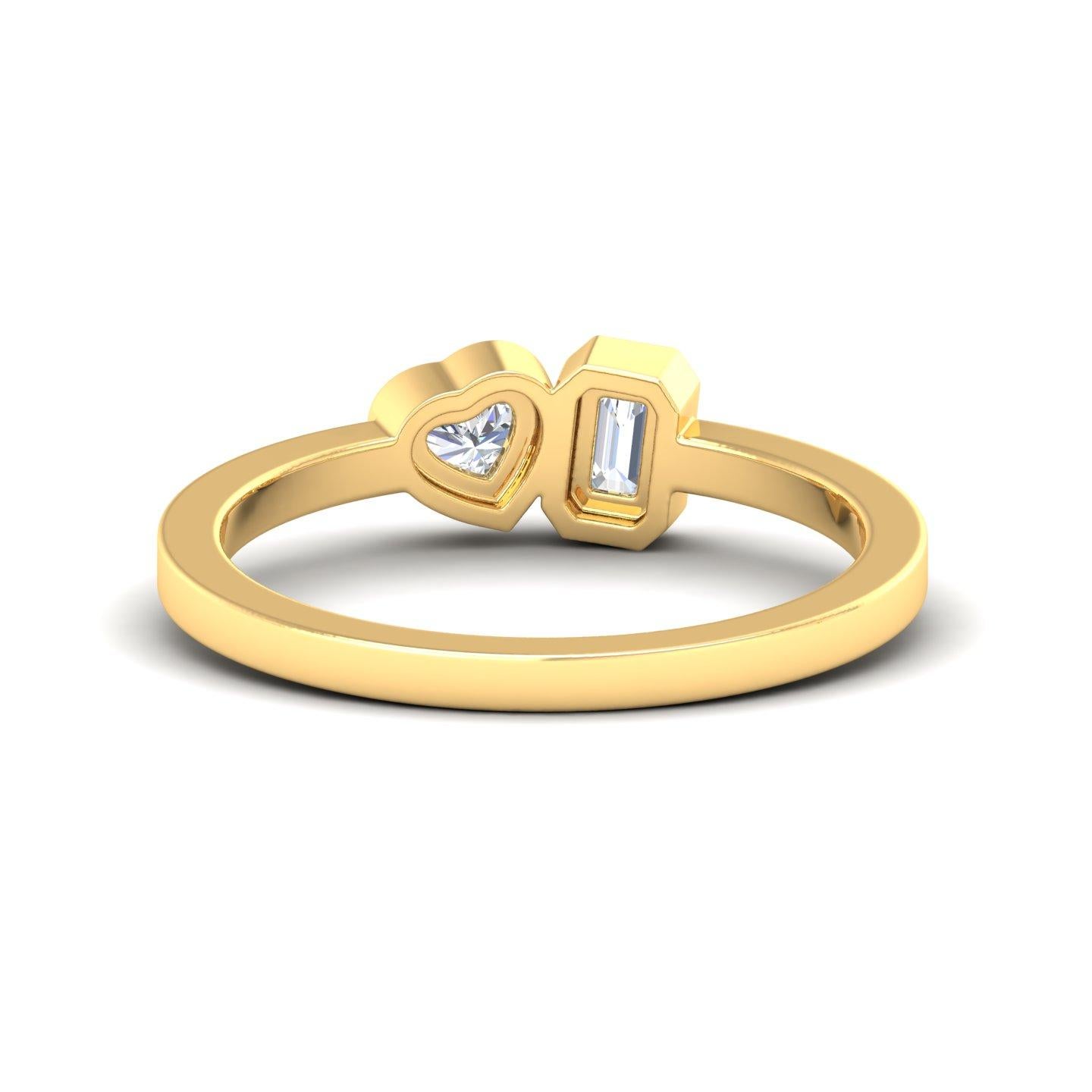 0,54 Karat Herz- und Smaragdschliff-Diamantring aus 14 Karat Gelbgold feiner Schmuck im Angebot 2