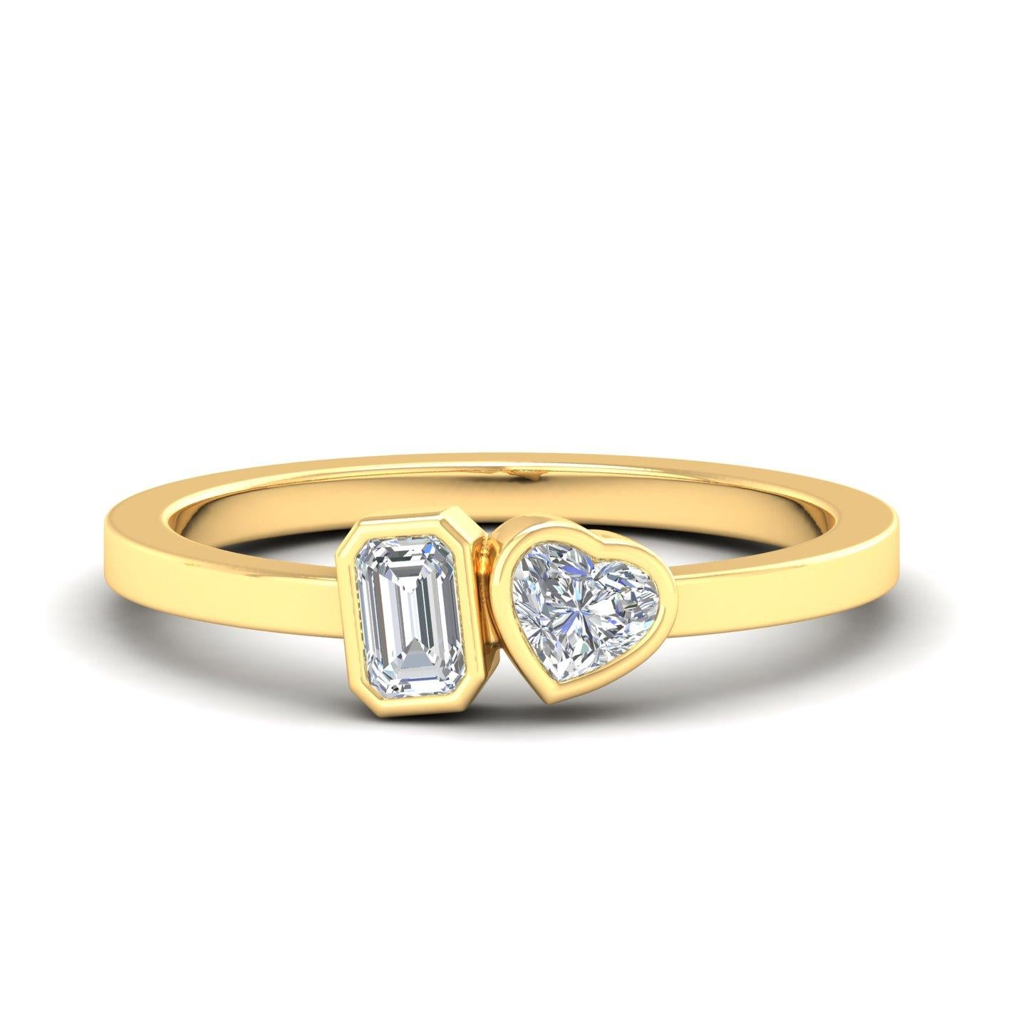 0,54 Karat Herz- und Smaragdschliff-Diamantring aus 14 Karat Gelbgold feiner Schmuck im Angebot 4