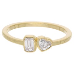0.54 Carat Heart & Emerald Cut Diamond Ring 14 Karat Yellow Gold Fine Jewelry