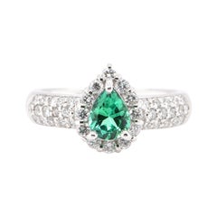0.54 Carat, Natural, Colombian Emerald and Diamond Ring Set in Platinum