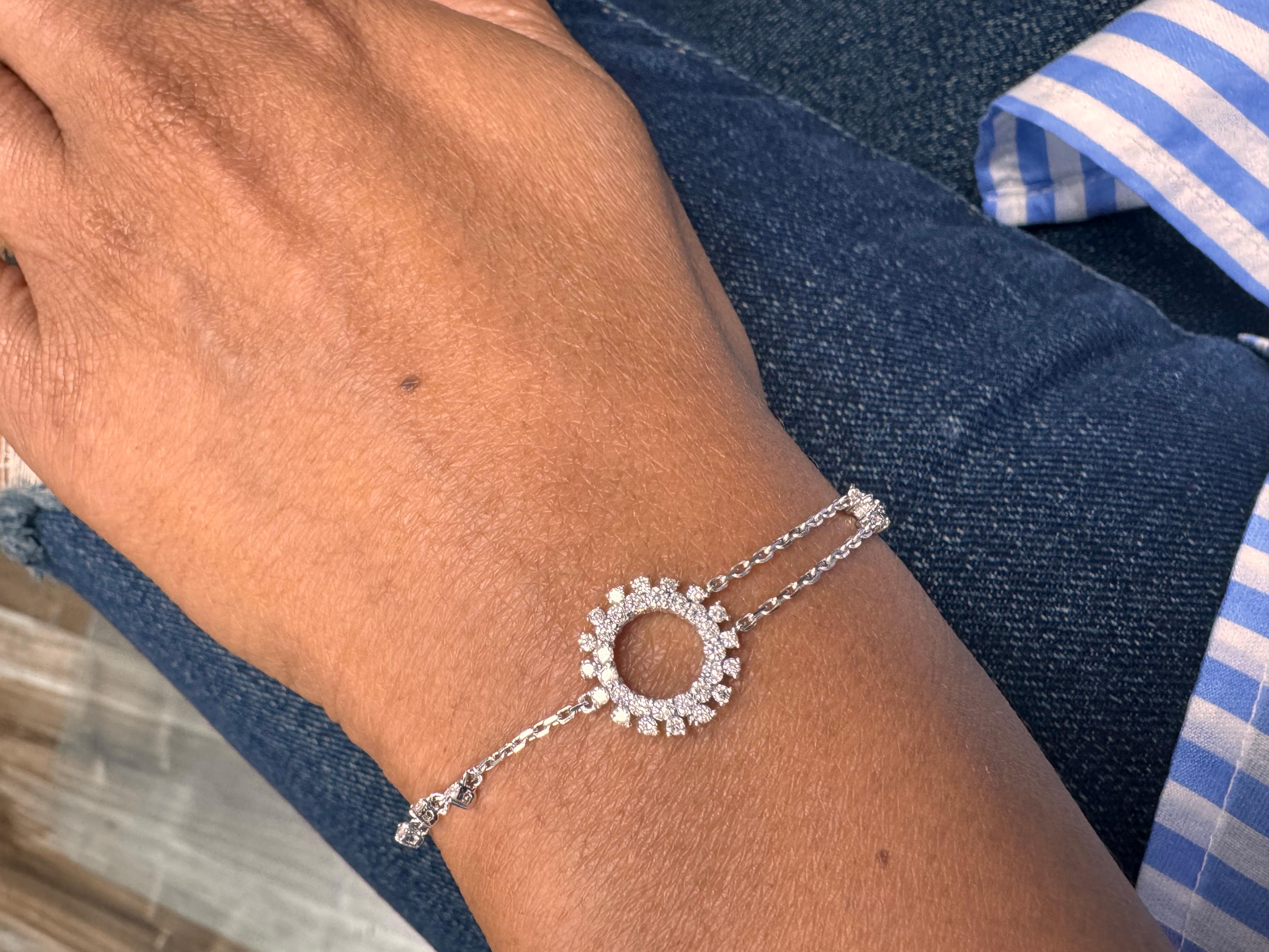 0,54 Karat  Natürliches Diamantarmband mit Rundschliff 14 Karat Weißgold im Angebot 1