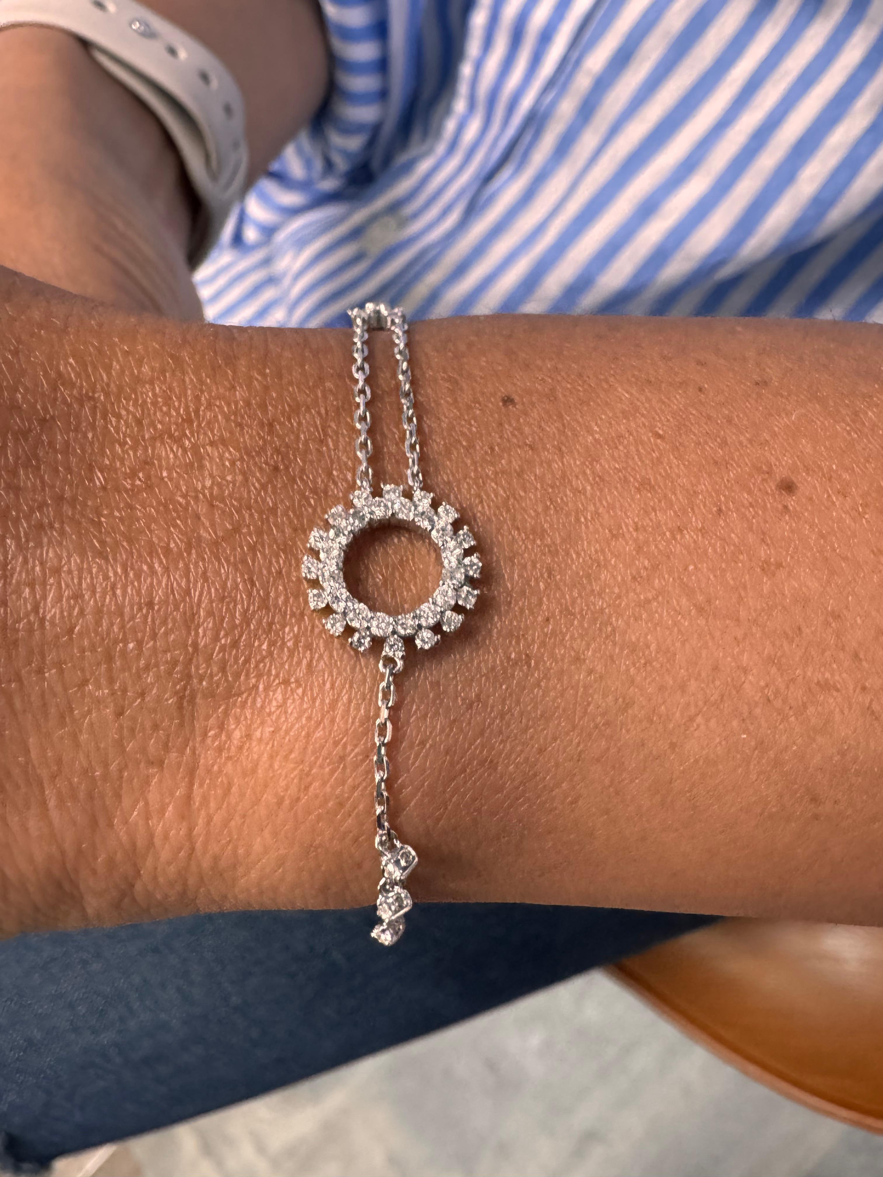 0,54 Karat  Natürliches Diamantarmband mit Rundschliff 14 Karat Weißgold im Angebot 2