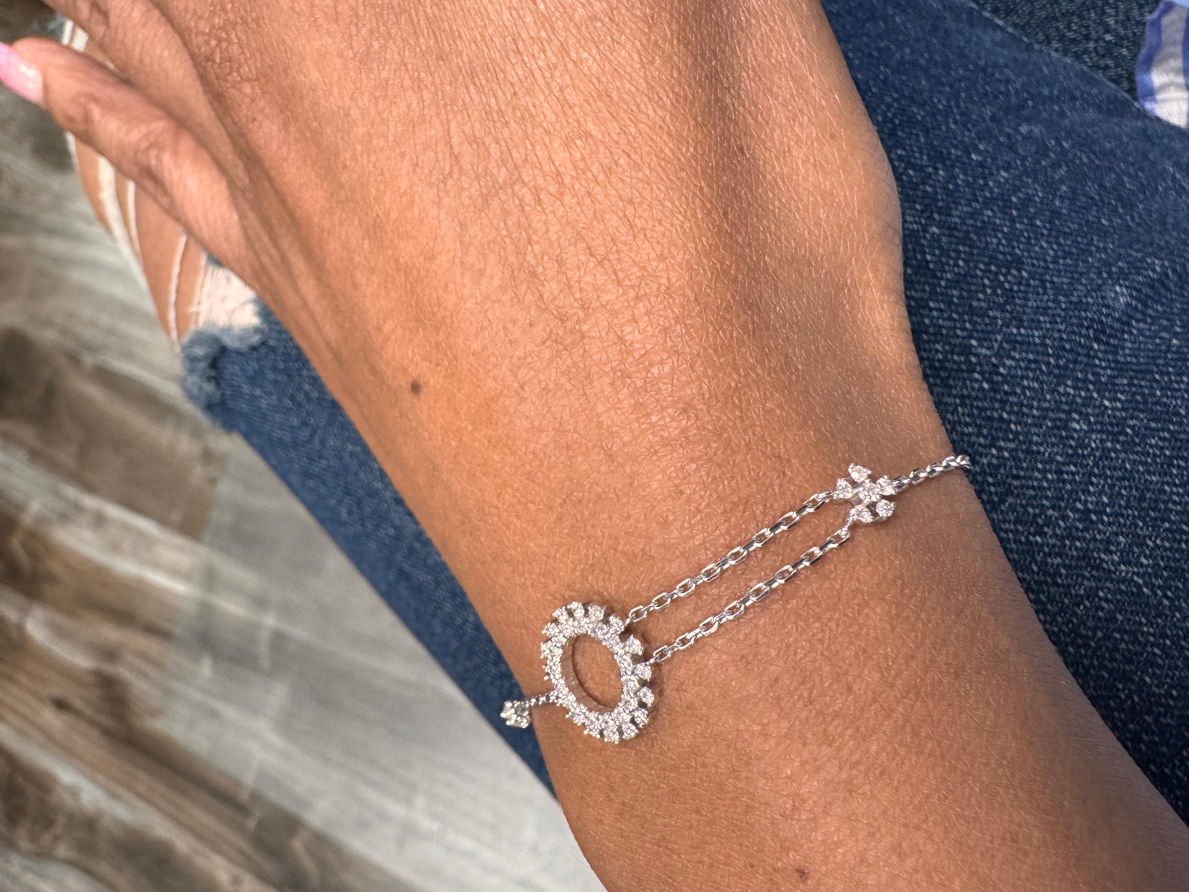 0,54 Karat  Natürliches Diamantarmband mit Rundschliff 14 Karat Weißgold im Angebot 3