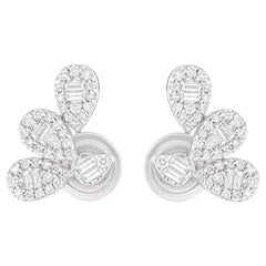 Pendientes de diamantes redondos baguette SI/H de 0,54 quilates Oro blanco de 14 quilates Joyería fina
