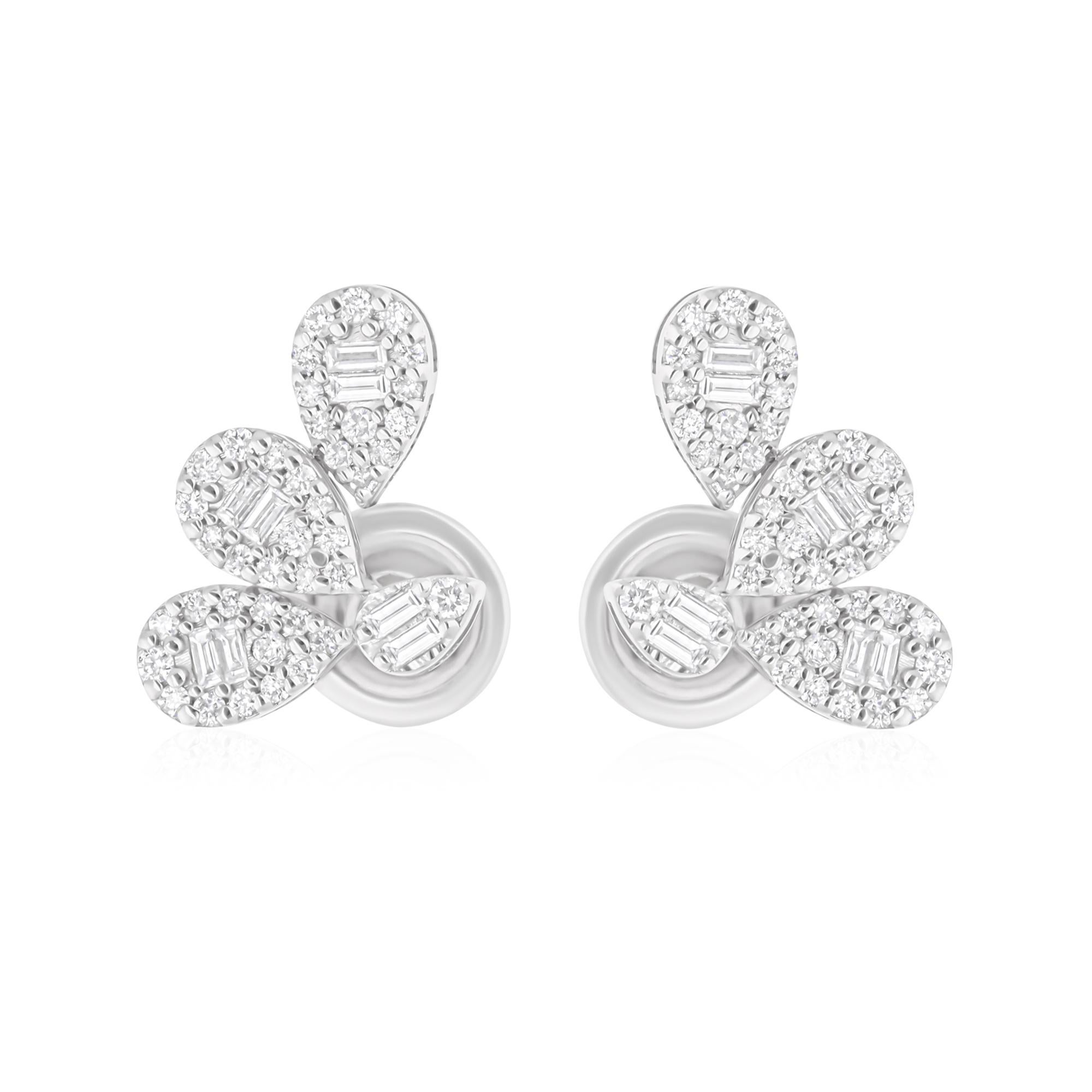 0,54 Karat SI/H Baguette-Ohrringe mit runden Diamanten 14 Karat Weißgold feiner Schmuck