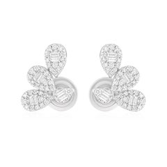 0,54 Karat SI/H Baguette-Ohrringe mit runden Diamanten 14 Karat Weißgold feiner Schmuck