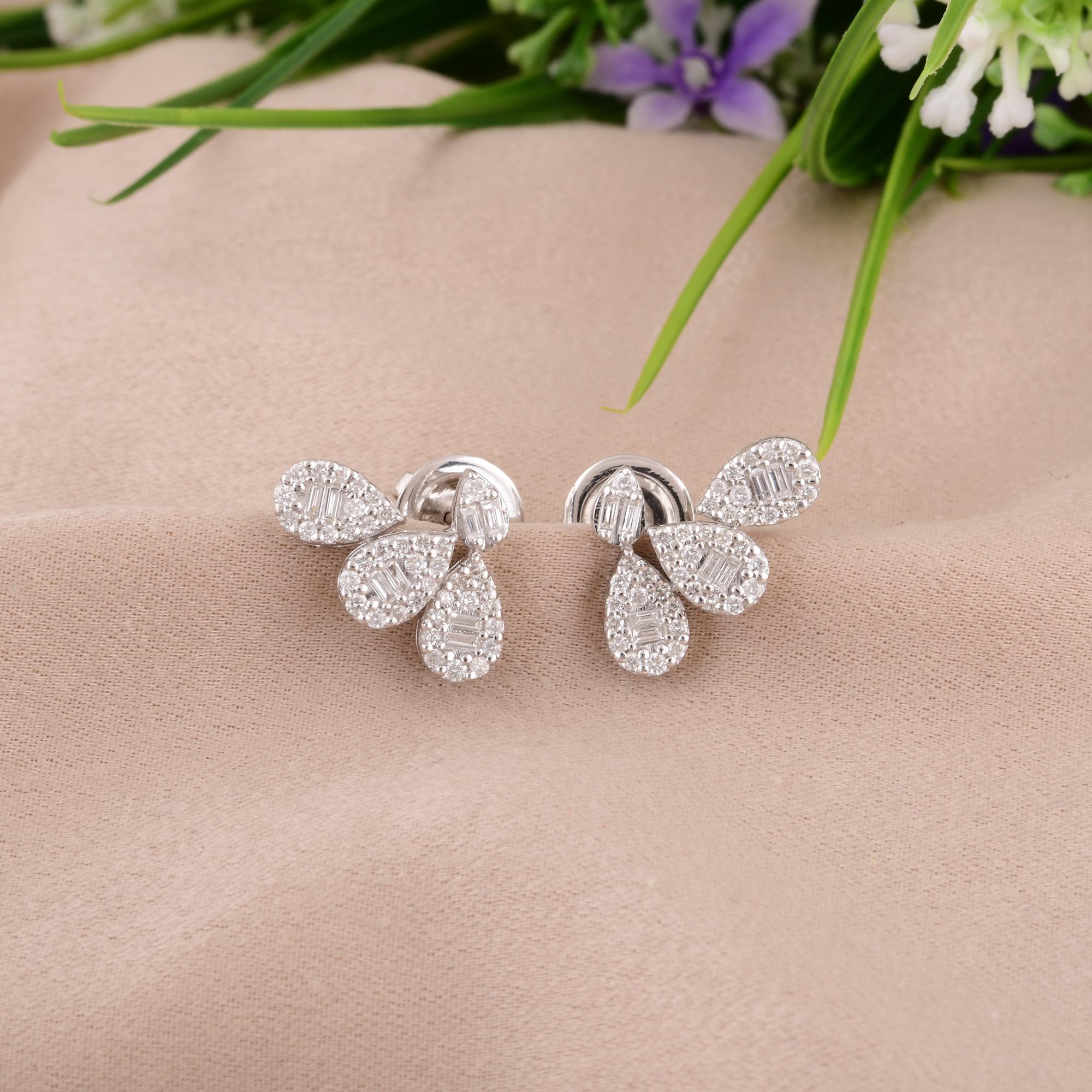 Modern 0.54 Carat SI/H Baguette Round Diamond Earrings 18 Karat White Gold Fine Jewelry For Sale