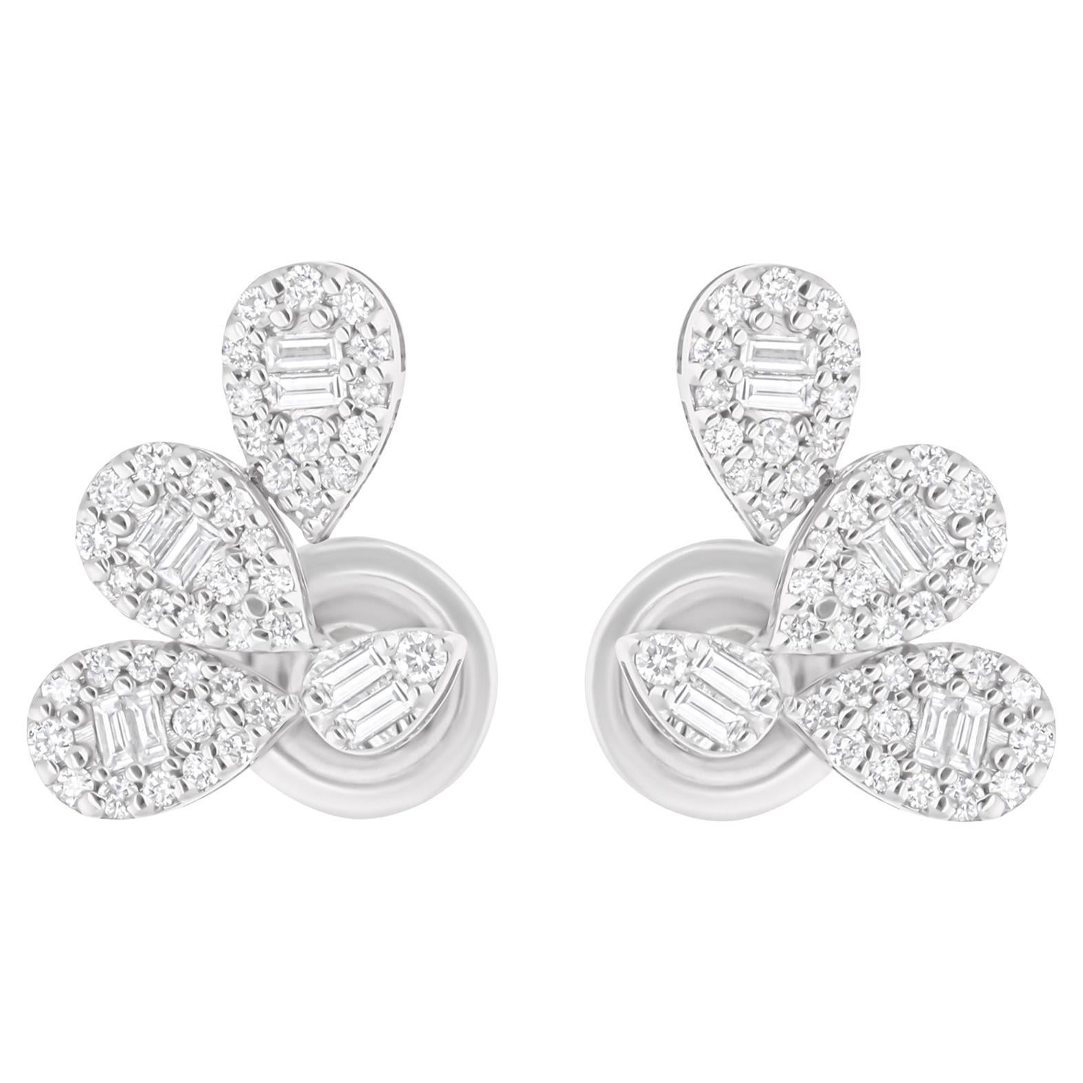 0,54 Karat SI/H Baguette-Ohrringe mit runden Diamanten aus 18 Karat Weißgold feiner Schmuck