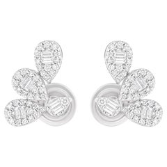 0,54 Karat SI/H Baguette-Ohrringe mit runden Diamanten aus 18 Karat Weißgold feiner Schmuck