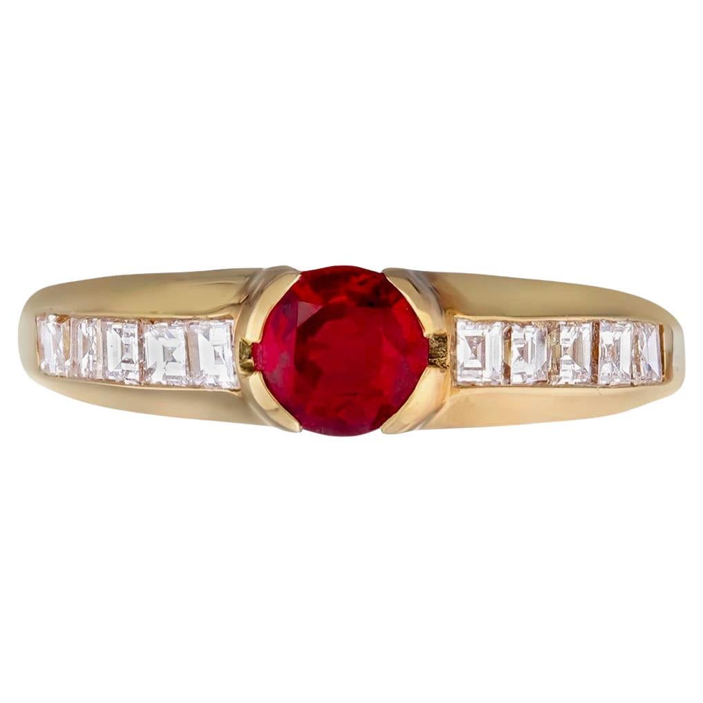 0,54 Karat Thai Heat Rubin und Diamant Ring in 18 Karat Gelbgold im Angebot