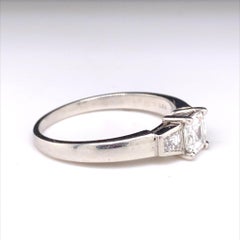0.54 Carat Vintage Asscher Cut Three Stone Diamond Platinum Engagement Ring