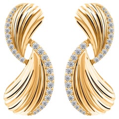 0.54 Carats Diamond Swirl Stud Earrings in 18K Yellow Gold Handmade Jewelry