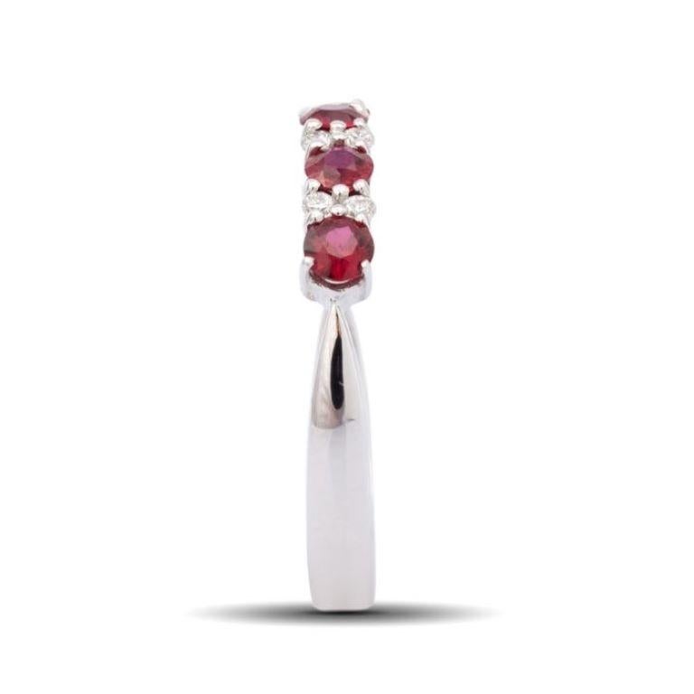 Mixed Cut 0.54 Carats Rubies Diamonds set in 14K White Gold Stachable Ring