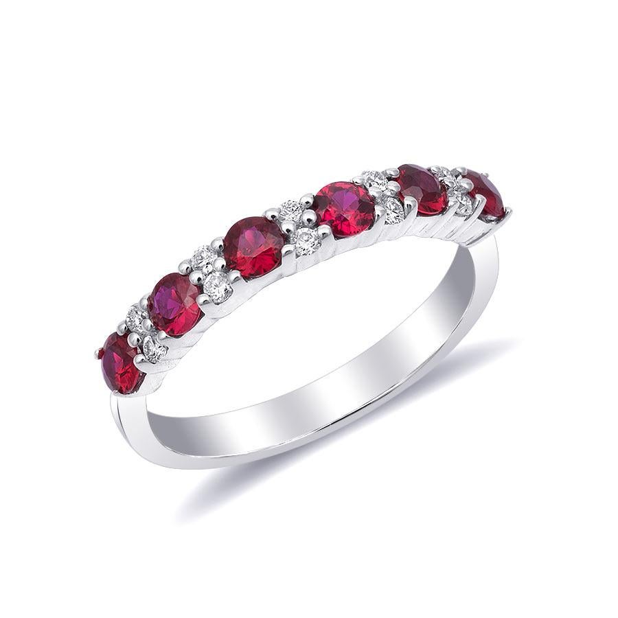 0.54 Carats Rubies Diamonds set in 14K White Gold Stachable Ring In New Condition In Los Angeles, CA