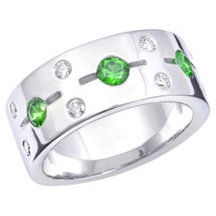 Natural Green Demantoid Garnet Stones 0.54 cts in 14K White Gold Ring w Diamonds