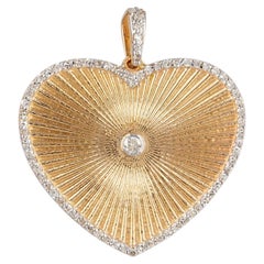 Ciondolo a forma di cuore a raggiera con diamante da 0,54 carati in oro giallo massiccio per regalo