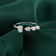 0.54 Ct Natural Oval & Pear Diamond Open Cluster Ring in 18K White Gold