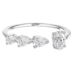 0.54 Ct Natural Oval & Pear Diamond Open Cluster Ring in 18K White Gold