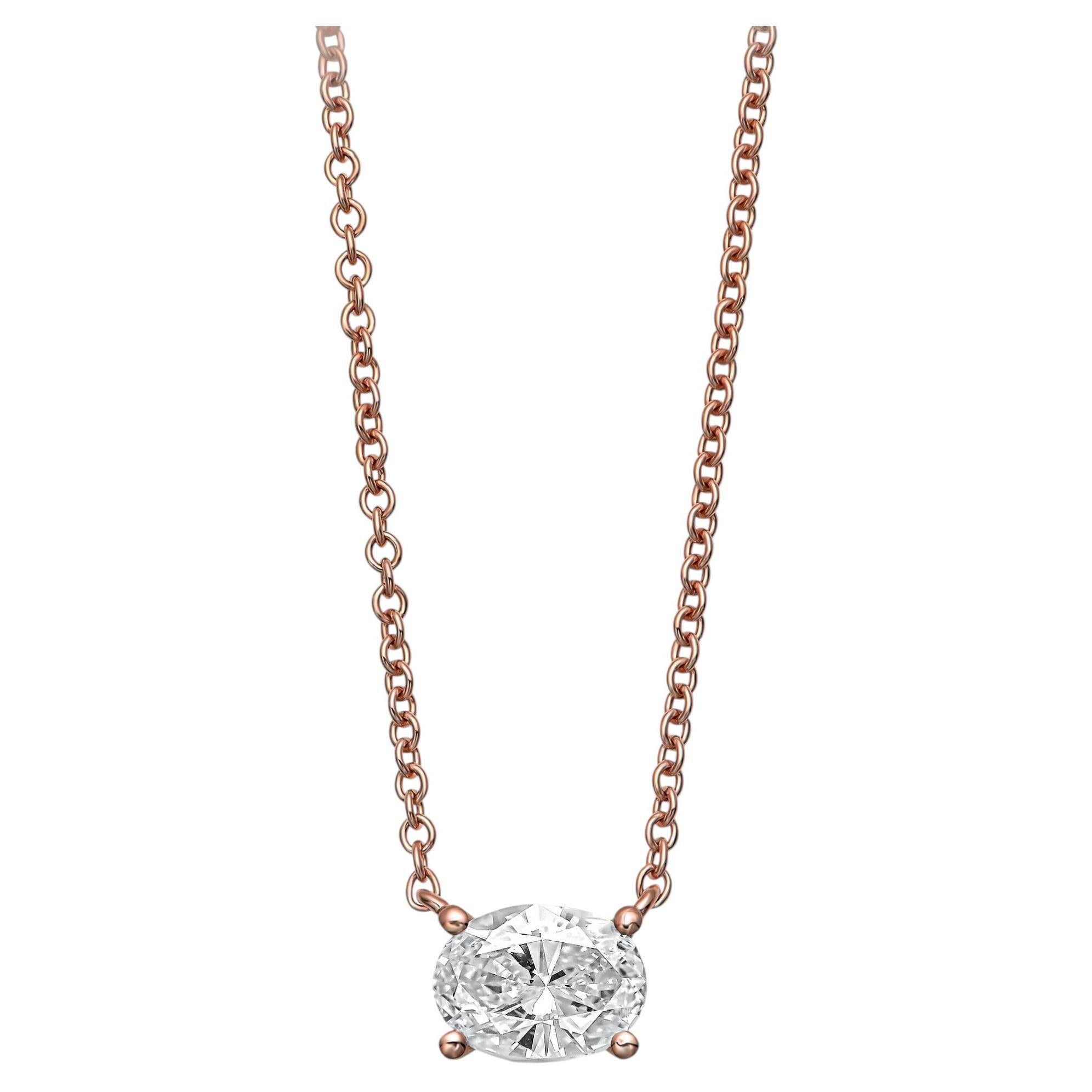 0.54 ct Oval Natural Diamond in 14k Rose Gold Solitaire Pendant
