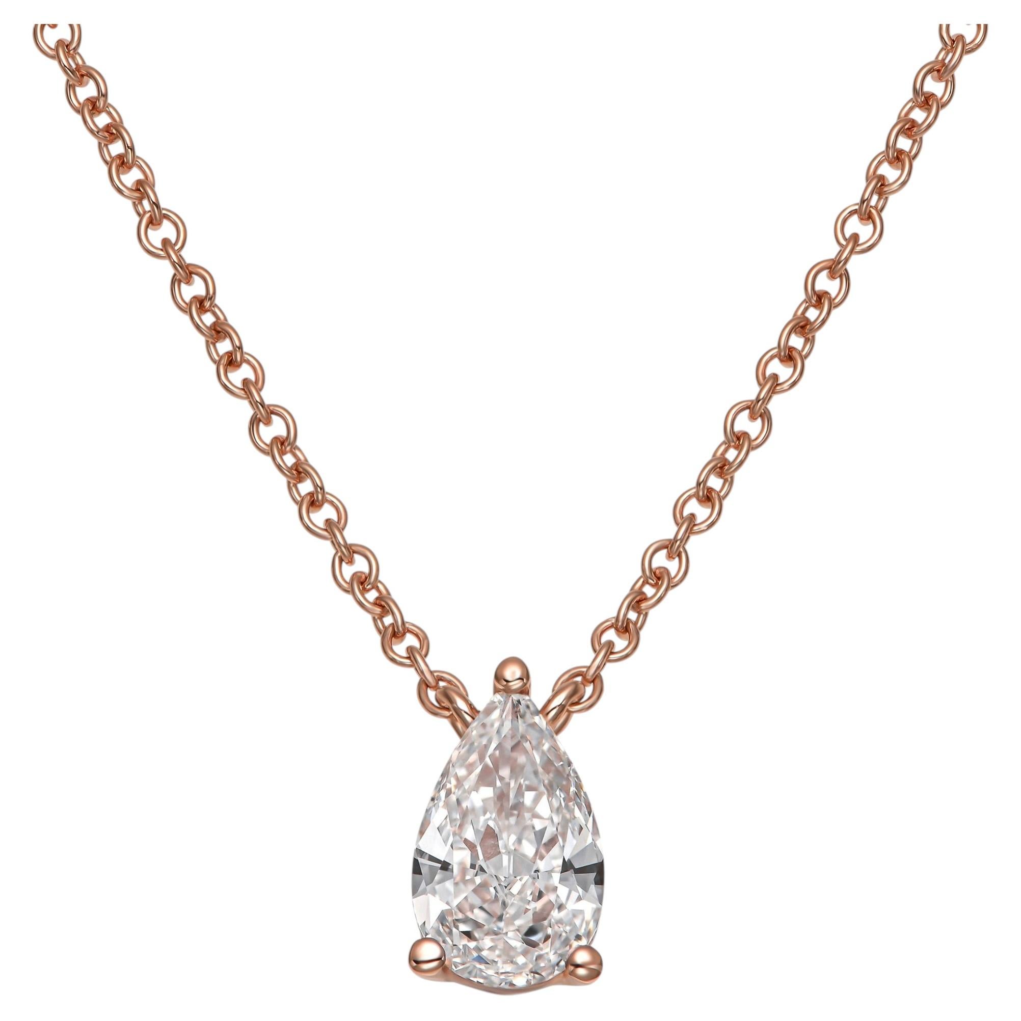 0.54 ct Pear Shape Natural Diamond in 14k Rose Gold Solitaire Pendant