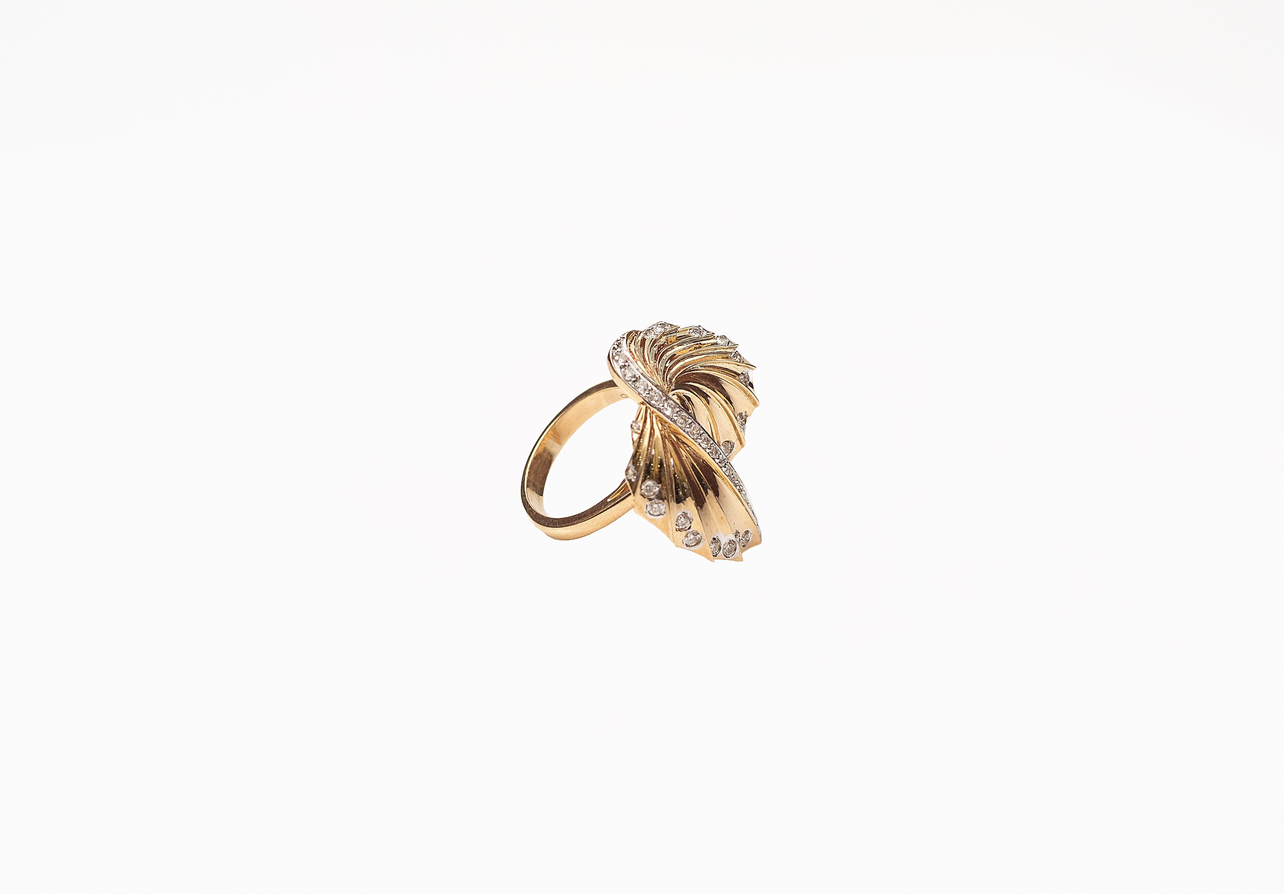 Handcrafted Cocktail Ring in 18K Yellow Gold Studded with Yellow Diamonds.
Inspired by Japanese Paper Art 