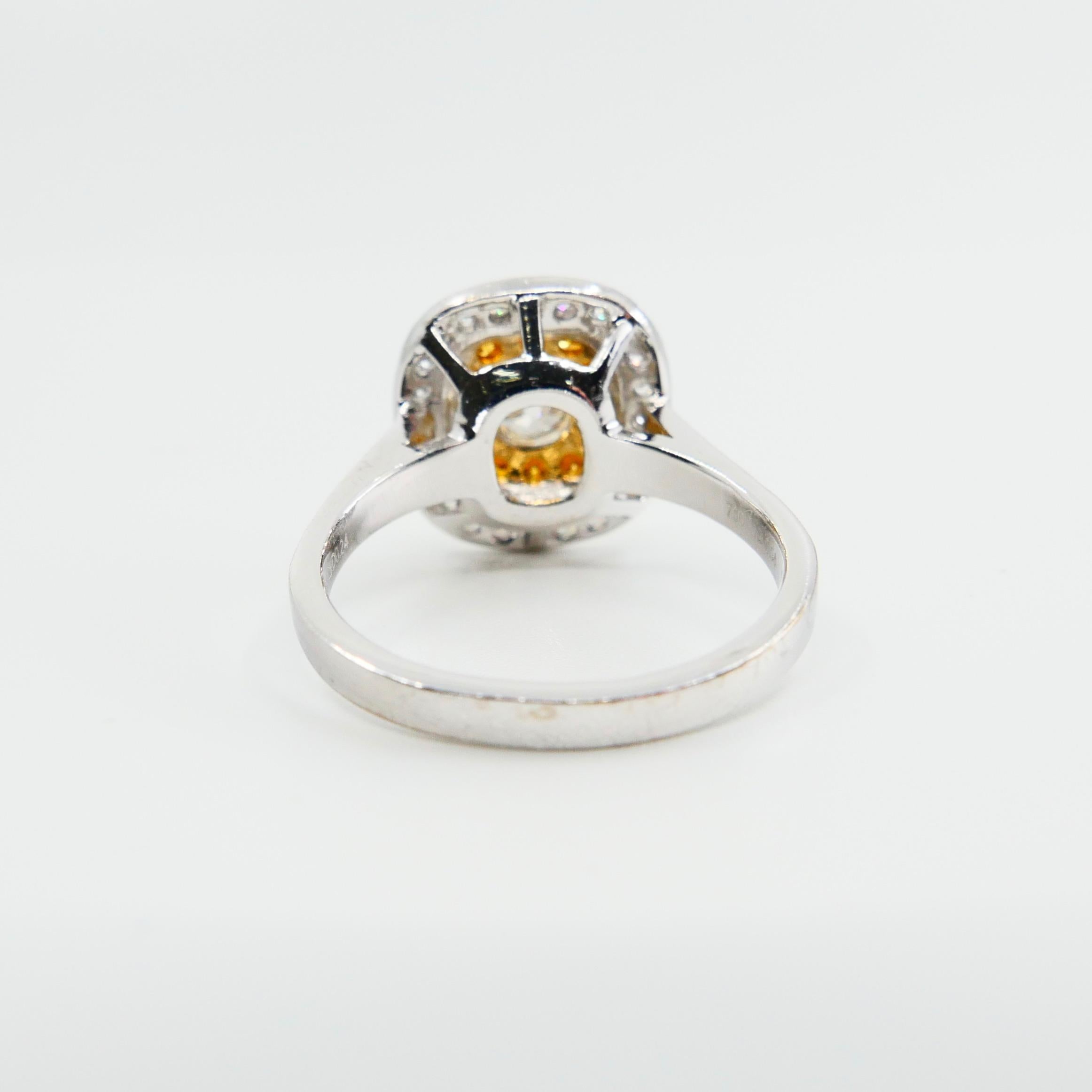 0.54 Cts Old Mine Cut & Fancy Vivid Yellow Diamond Cocktail Ring, 18K White Gold 3