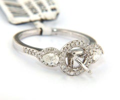 0.54 CTW Pear Sides Diamond Halo Semi Mount Ring in 14kt White Gold